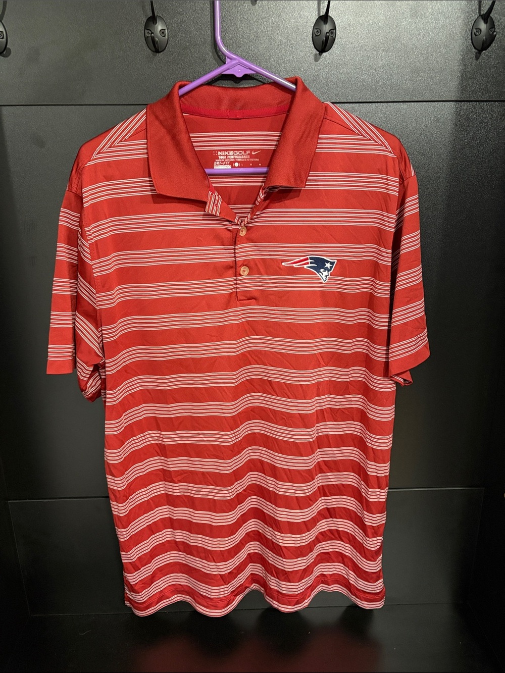 Nike Red Striped Men's Polo with Patriots Patch